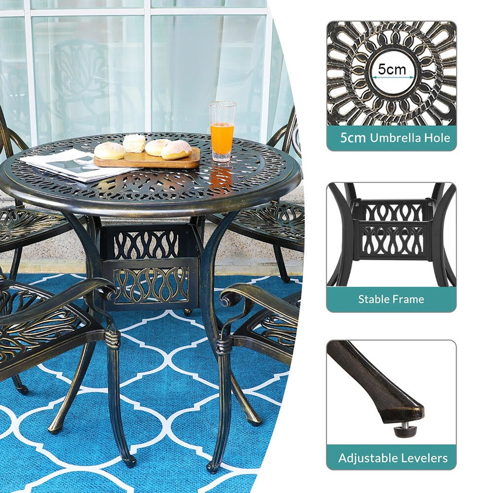 Cast Aluminium 2-Seater Outdoor Garden Table & Chair Set Brown