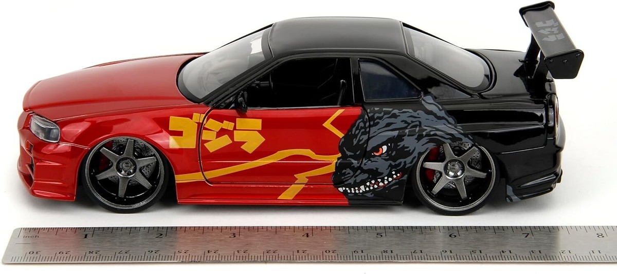 Jada Godzilla 2002 Nissan Skyline GT-R R34 Red/Black 1:24