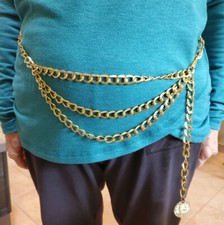 BELTS VINTAGE GOLD TONE METAL LINK 1st US PRES COIN END 35 - 39" ADJUSTABLE B27