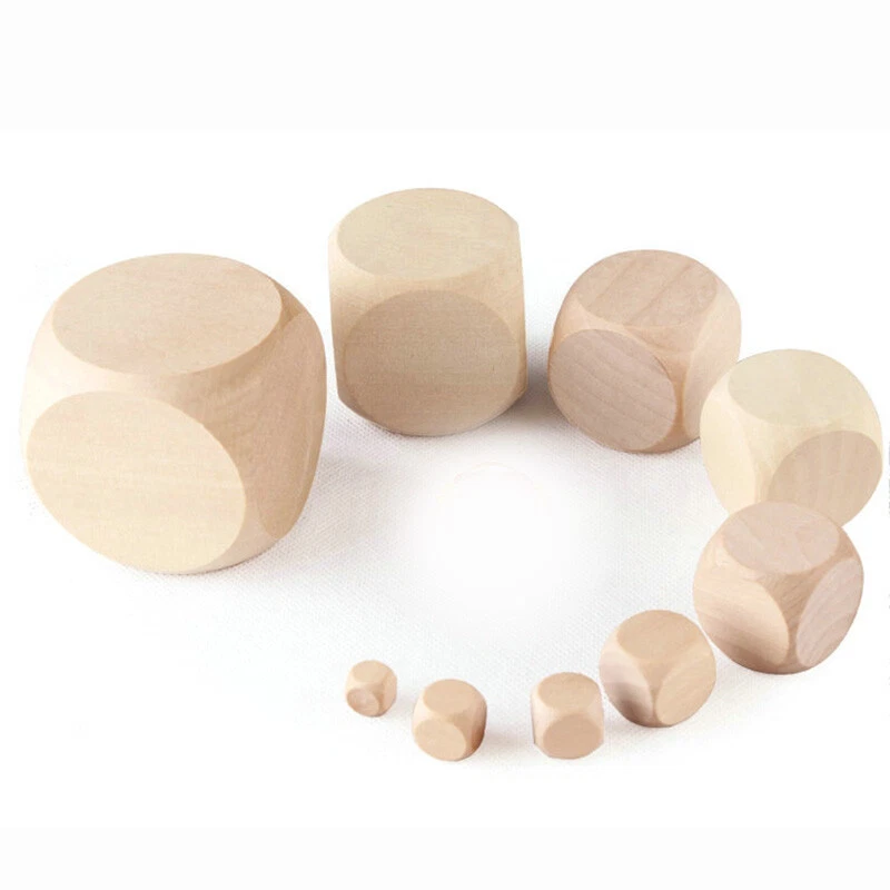 10mm-60mm Wooden Dice Wood Plain Blank Cube Dice Unpainted Six Sided For RPG DIY - Image 4 of 4