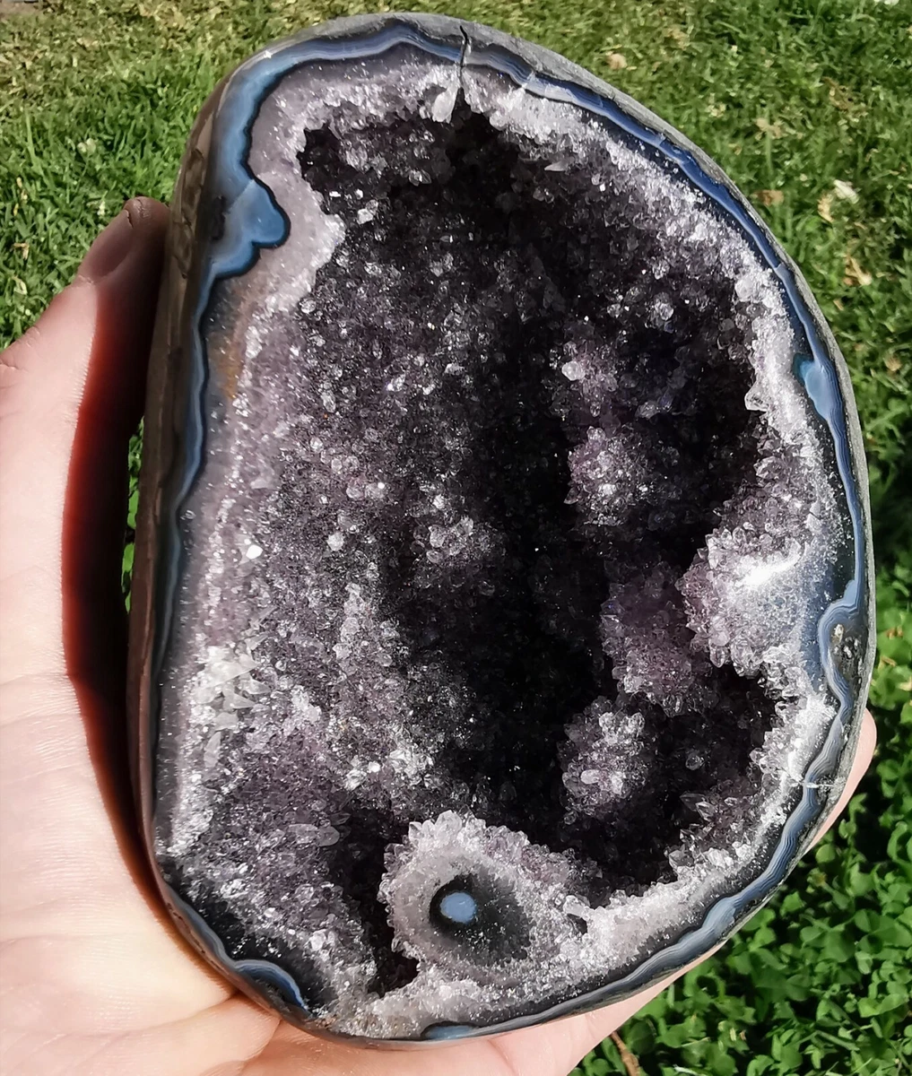 Natural Uruguay Purple Grey Amethyst Crystal Cluster Geode Mineral