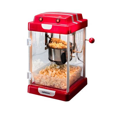 celexon CP1000 Retro Kino Popcorn Maschine + Stahlkessel 24,5x28x43cm 1,1kg rot
