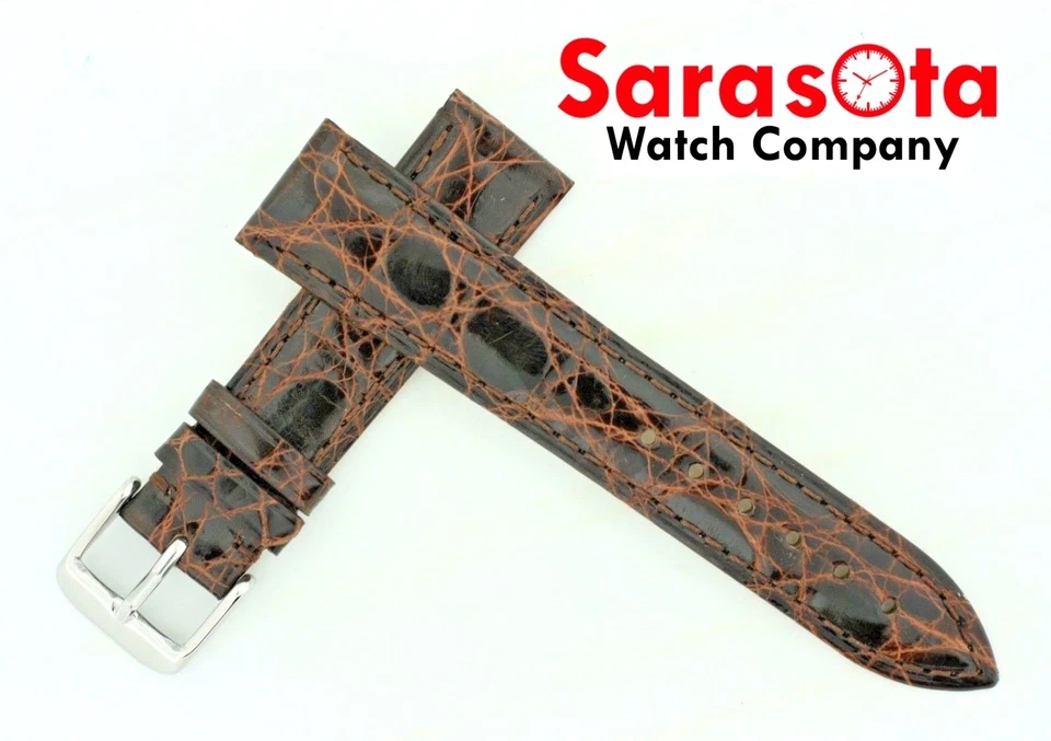 deBeer Genuine Crocodile 10/12/18mm Width Brown Stitched Short Watch Band - Image 3 of 3