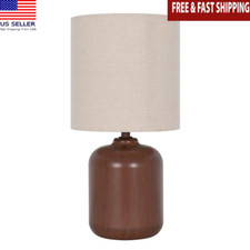 12.75  Traditional Faux Wood Table Lamp Desk Lamp with Oatmeal Linen Shade