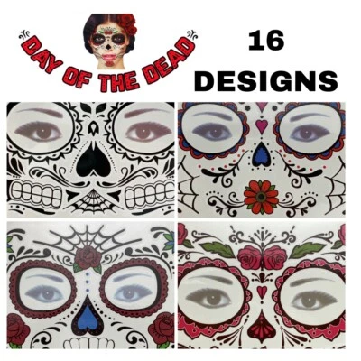 Day of the Dead Face Mask Temporary Tattoos Mexican Skull Halloween Tatoos