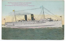 1910 Postcard Los Angeles Steamship Company Steamer " Harvard " or " Yale "