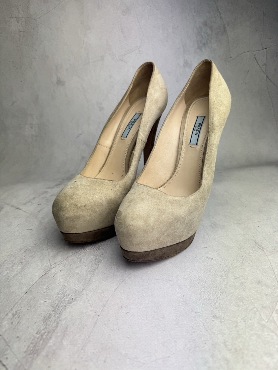 PRADA suede peep pumps beige sz 40 US 9 made in italy PRADA Suede Peep Toe Pumps, beige size 39.5 | eBay main image 2