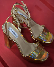 Steve Madden Lessa Gold Leather Platform Heels Size 7M