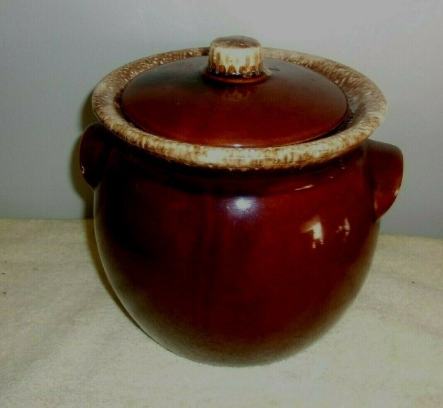 HULL Vintage Oven Proof Brown Drip Glaze Individual Bean Crock Pot Made