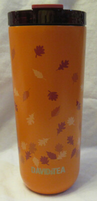 Davids Tea AUTUMN LEAVES ORANGE FAVOURITE TUMBLER hot/cold stainless steel 20oz