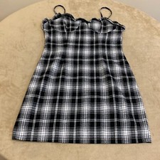 Shein Womens Black White Plaid Ruffle Spaghetti Strap Slip Dress Size Large