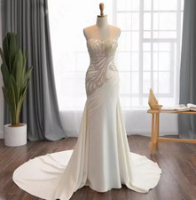 Exquisite Sweetheart Wedding Gowns Satin Mermaid Sleeveless Bead Bridal Gowns