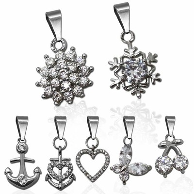 Collier Pendentif Cerise Ancre Argent - Inox, Multiple Charms - Neuf Sans Emballage