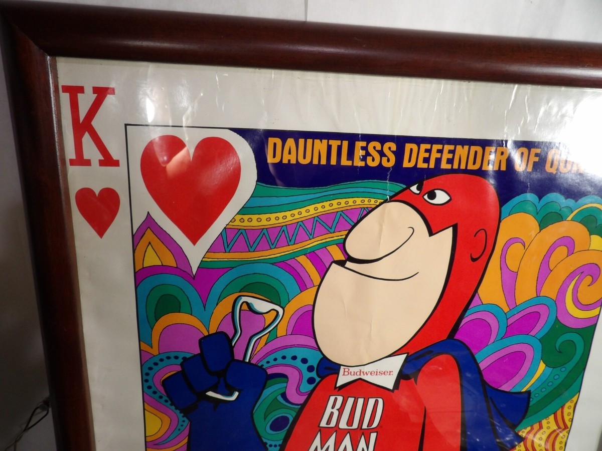 アメリカ購入 ビンテージ Budweiser置物 Vintage 1974 Budweiser Beer Bud Man King of Hearts Framed