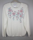 ALFRED DUNNER Women's Ivory Long Sleeve Pullover Sweater Top Sz L Floral Accents