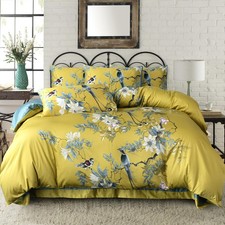 Tisplr King Duvet Cover Floral Birds Soft Cotton 3 Pieces Bedding Set Chic