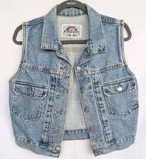 Women's Vintage 90s Levis Denim Vest Faded Blue Jean Light Wash Worn Small