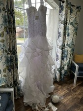 Mermaid Wedding Dress Size 10-12, WHITE SEQUINS, LACE, BUILT IN BRA. WORN ONCE