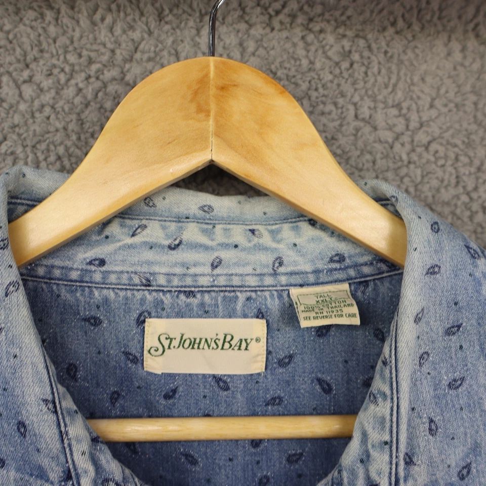 Denim Azul Hombres 2XL Alto XXLT Estampado Cachemira 100% Algodón Western St Johns Bay De Colección Foto 2 de 4