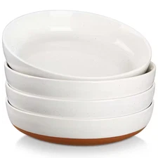 48 Fl. Oz. White and Khaki Stoneware Pasta Bowls Set of 4 Soup Bowls Salad Bowls