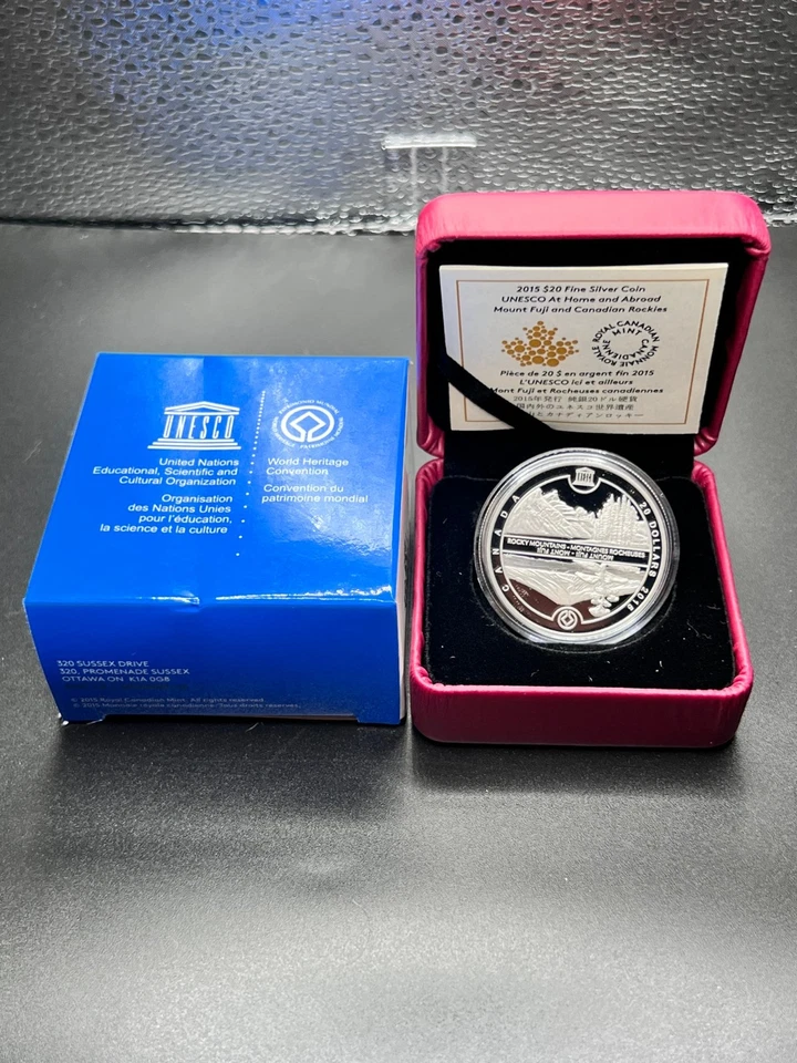 2015 $20 Fine Silver Coin Unesco At Home and Abroad Mount Fuji and Can Rockies - Image 2 of 4