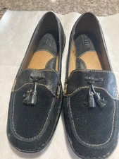 BORN .Black  Loafer Tassel Slip-On Shoes Womens 9/40.5 Leather/Suede ,NICE