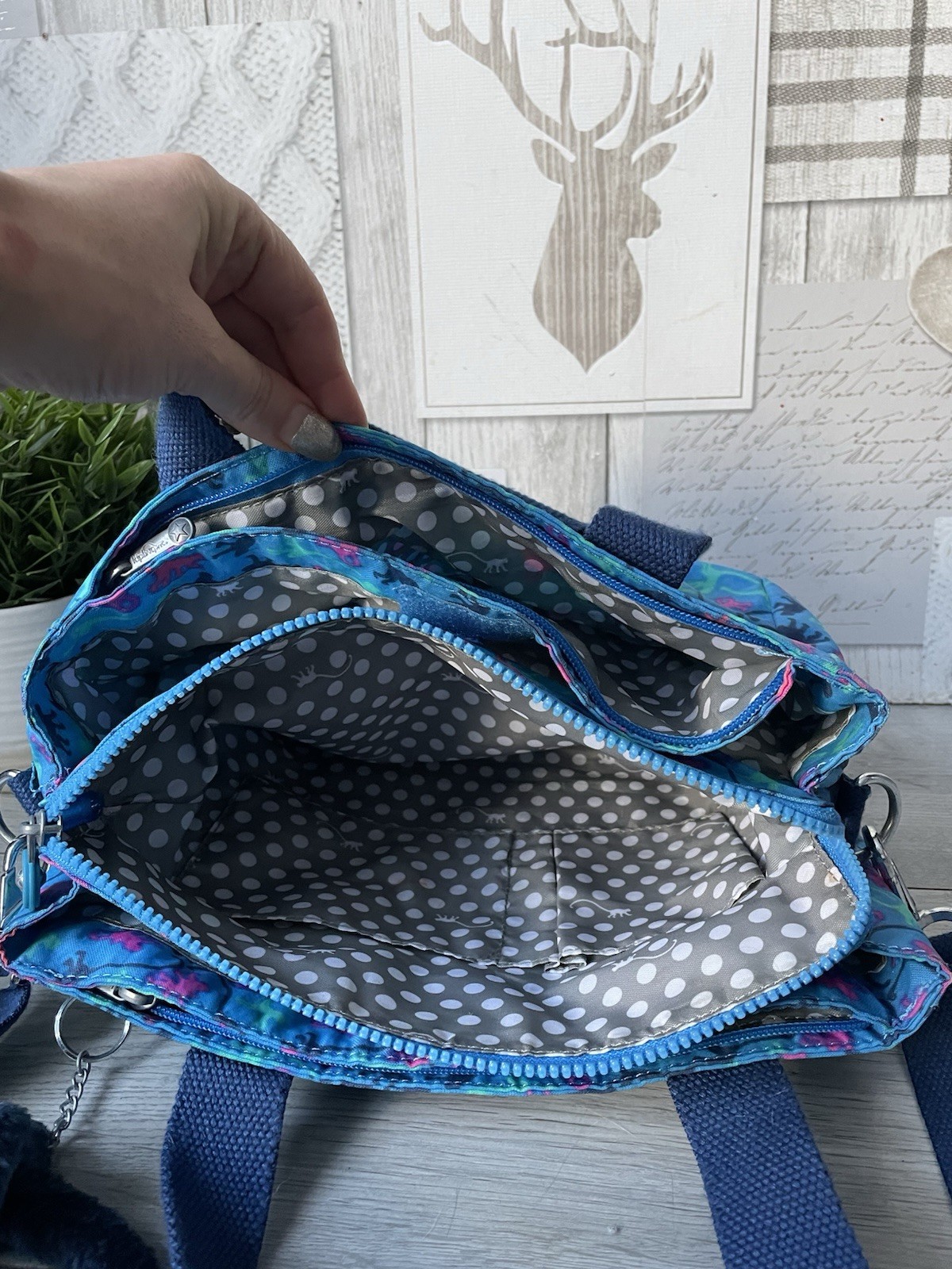 Kipling Nariko Monkey Mania Pattern Sky Blue Bag … - image 8