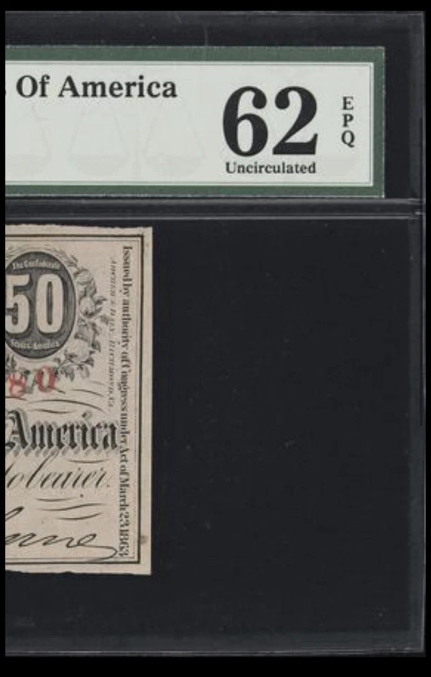 PMG UNC62. T-63 1863 Confederate States 50 Cents 50c Civil War Banknote Currency - Image 4 of 4