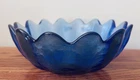 Vintage Blenko Glass 14 Petal Cobalt Blue Lotus Bowl 8.75”w X 3.5”h