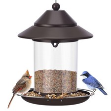 Metal Roof Bird Feeder, Feeders for Outdoors Hanging with Clear Brown