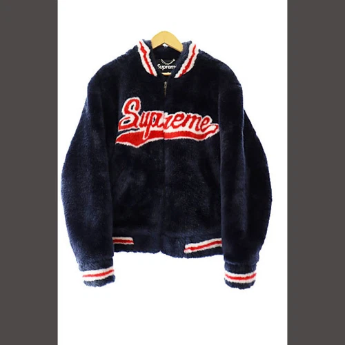 Veste universitaire Supreme 20SS fausse fourrure blouson de baseball M bleu marine vintage occasion 64c8fc