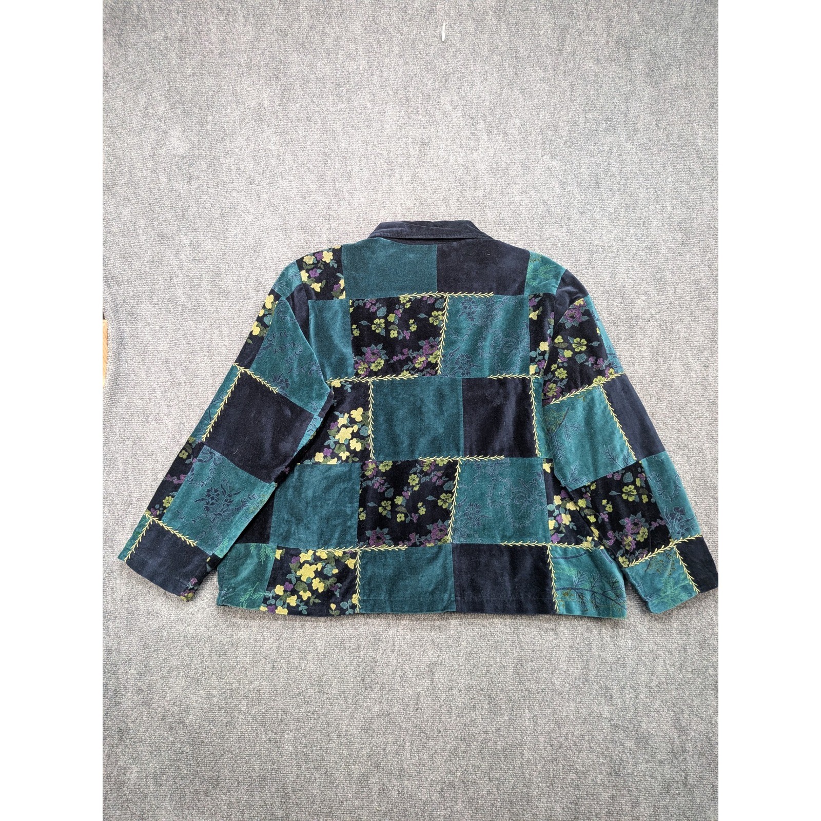 Velvet Patchwork Floral Button Up Jacket Teal 3X … - image 7