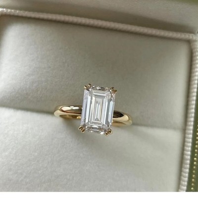 3 Ct Emerald Cut IGI Certified Lab Grown Diamond Solitaire Ring 14k Yellow Gold