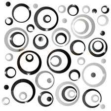 72 Pcs Acrylic Mirror Circle Wall Stickers, Round Self Adhesive Black silver