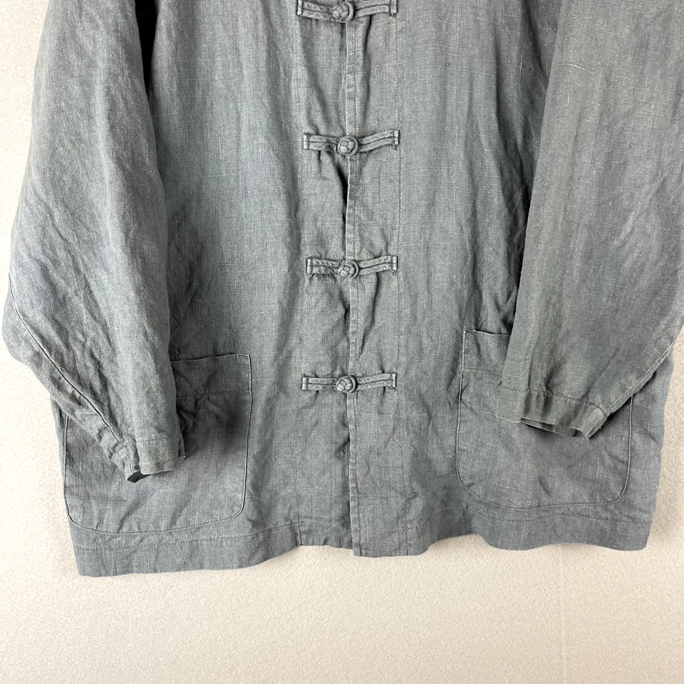 Chaqueta de lino Dosa Christina Kim para mujer mediana 2 azul mandarín frente rana mínima Foto 3 de 4