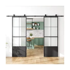 SmartStandard 64in x 84in Frosted Glass Sliding Barn Door,6-Panel Glass with ...