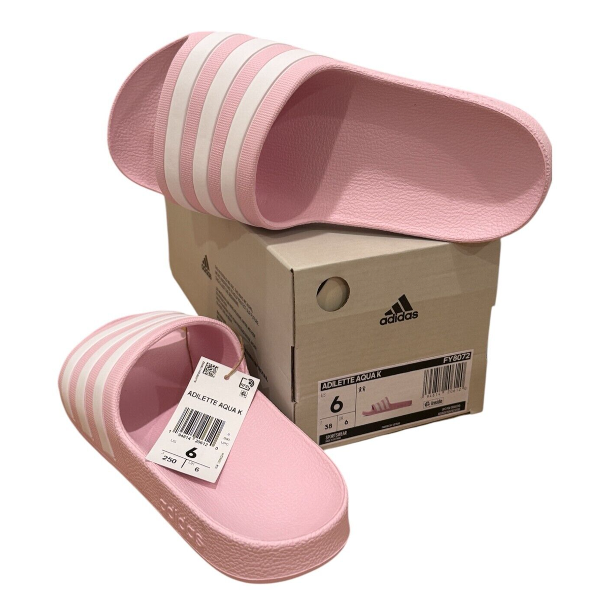 Adidas Adilette Aqua K Girls Pink KIDS Slide Sandals Shoe Size