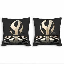 Set of 2 Decorative Throw Pillow Covers 18x18in - Black Abstract Oval Design 