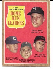 1962 Topps #53 Roger Maris / Mickey Mantle / Harmon Killebrew LL's