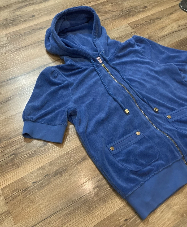 Chaqueta deportiva de terciopelo azul/dorado Juicy Couture de colección con cremallera talla grande Y2K Foto 2 de 4