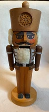 Vintage Erzgebirge Nutcracker Soldier Carved Snowflake Natural Wood Germany 11”