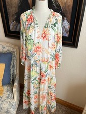 NWT Women's Alice + Olivia Hibiscus Floral Midi Dress L White Orange