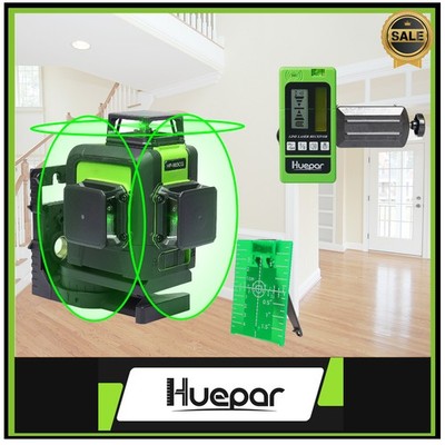 Huepar 3D Green Beam Cross Line Selfleveling Laser with Remote Control +Receiver