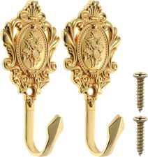 2 Pcs Curtain Tieback Rose Flower Curtain Hooks Drapery Hooks Gold Curtain Hooks