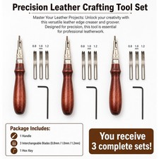 Leather Edge Creaser Groover Tool Kit with 3 Blades 0.8 1.0 1.2mm for DIY Easy