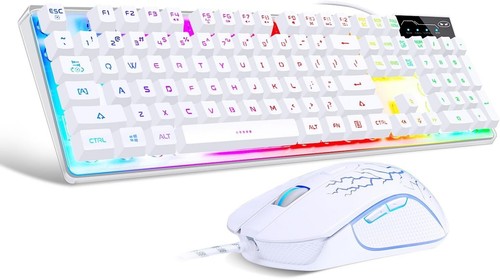 White Gaming Keyboard & Mouse Combo K1 RGB LED Backlit Keyboard 104 Keys Gift - Picture 4 of 10