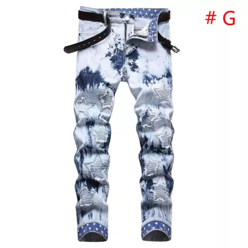 Moda Para hombres Jeans Elastizados Calce Ajustado Pantalones Informales Largos Estampados Denim Pantalones - Imagen 23 de 38