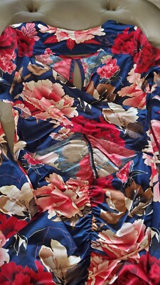 venus floral bodycon dress Venus Dress Brown With Rose's Floral Bodycon Faux Wrap Dress Size Small