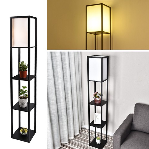 LED Floor Lamp Modern Standing 4-tier Storage Display Shelf Wooden Lounge Light - Picture 6 of 38
