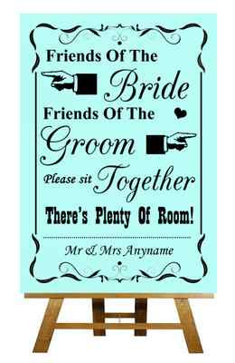 Aqua Freunde der Braut, Freunde des Bräutigams Hochzeit Sitzplatz Hochzeit Schild